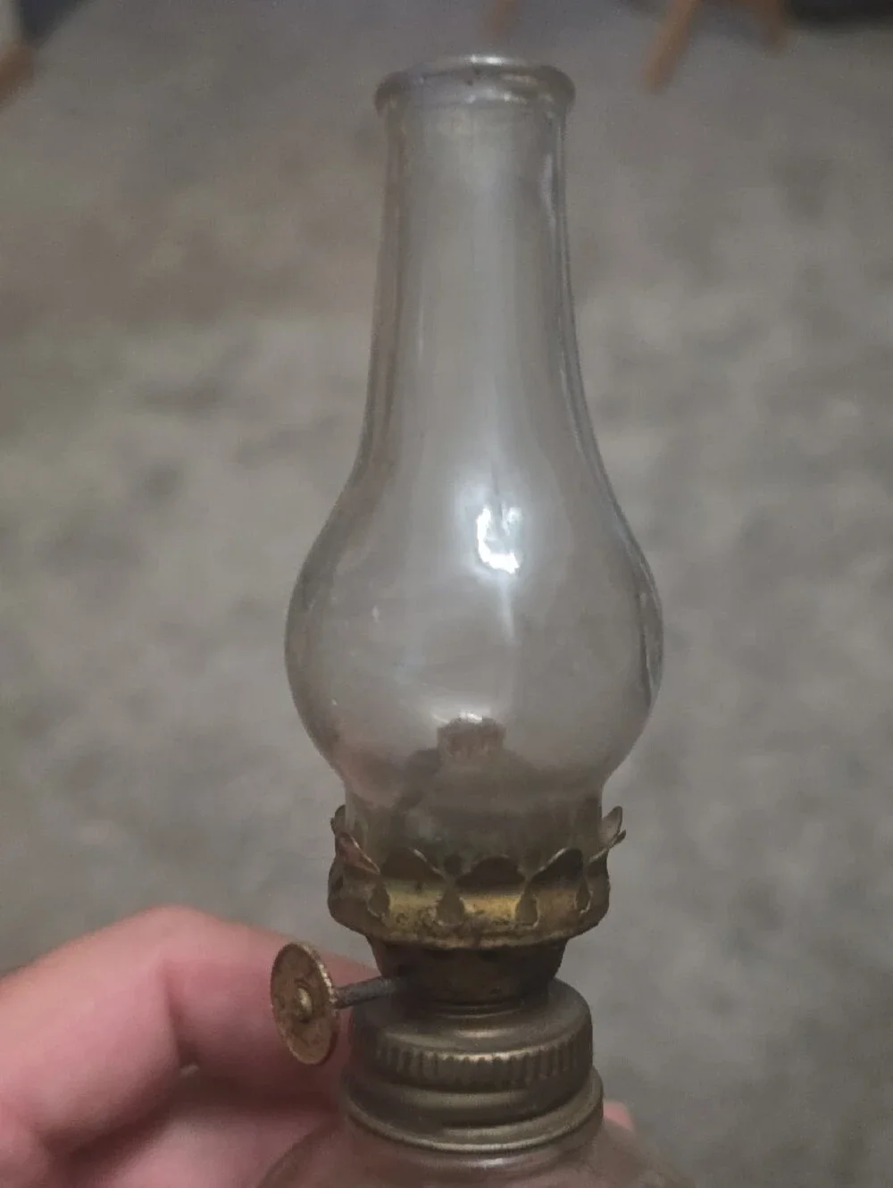Vintage Glass Hurricane Oil Lamp with Hand- Painted White and Red Floral Design